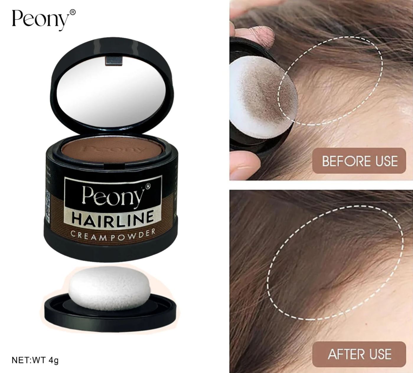 Peony 2 in 1 Hairline Cream Powder with 3 Extra Eyebrow Stencils